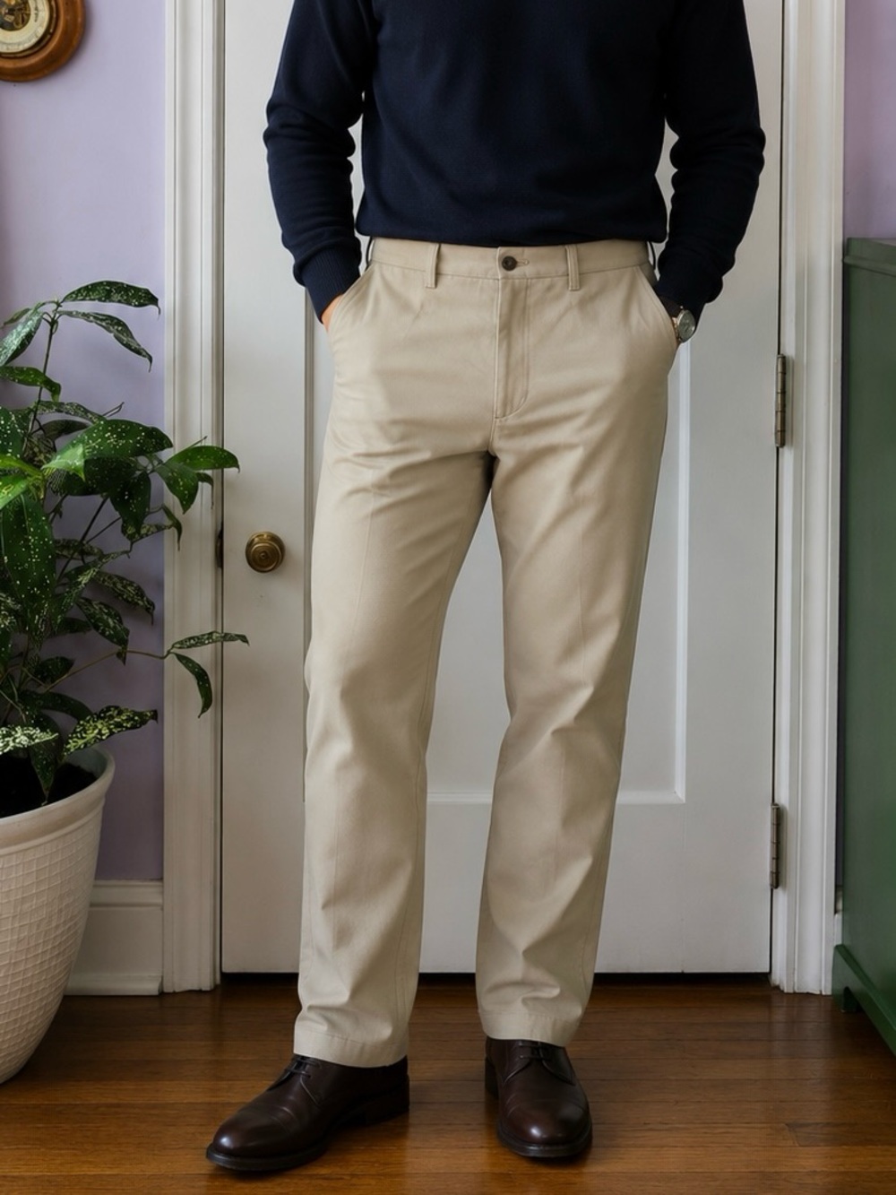 New Haggar Black Label Comfort Equipped Men's Khaki's 42X32 Flat Front Chinos
